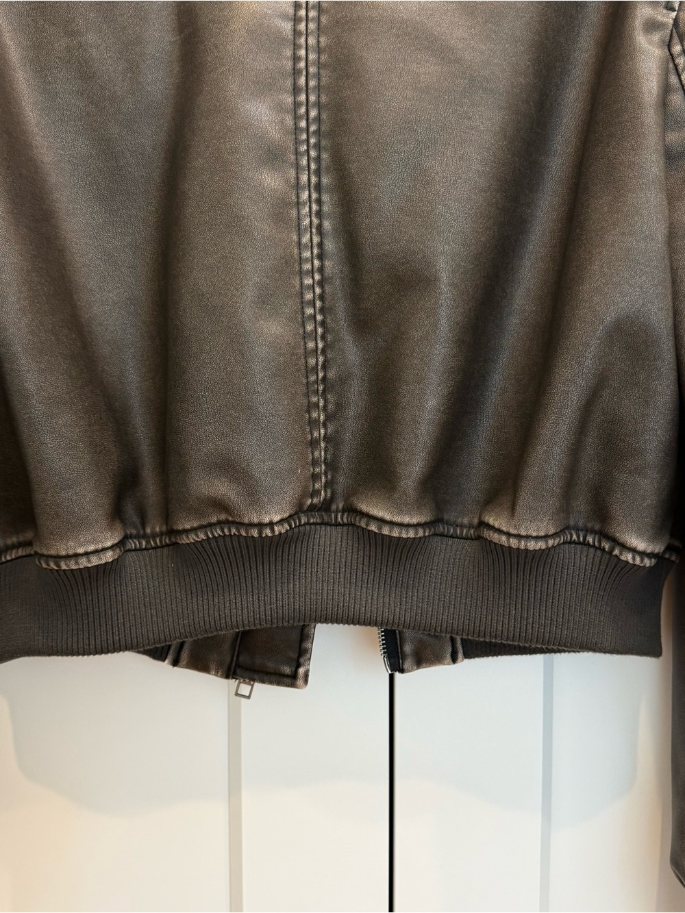 Zara Brown Faux-Leather Cropped Bomber Jacket - Picture 7 of 12